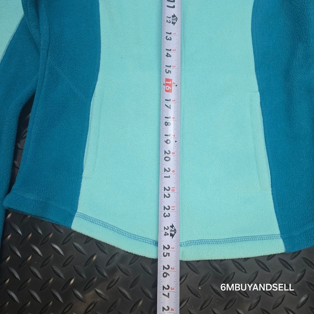 Tek Gear Womens Fleece Jacket Full Zip Teal Aqua Colorblock Thumbholes Size M